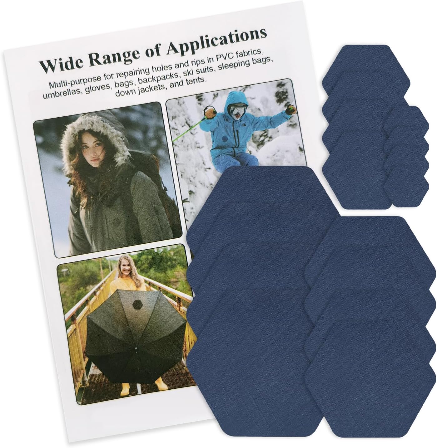 J.CARP 16PCS Nylon Repair Patches, Self Adhesive & Waterproof Patches, Nylon Repair Patches for Down Jacket, Clothing, Holes, Tents, Sleeping Bags, Umbrella, Etc(Black)