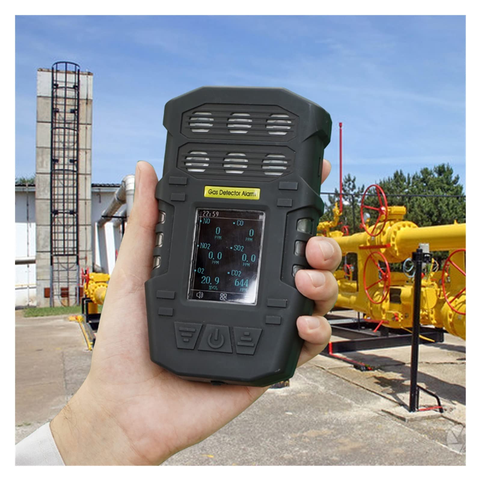 Detector de Gas, Detecto de Gas Profesional - NO2 SO2 Cl2, analizador de Gas portátil de Alta precisión con Pantalla LCD, función de Alarma y Carga USB