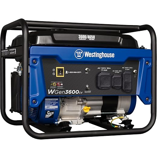 Westinghouse 4650 Peak Watt Portable Generator, RV Ready 30A Outlet, Gas Powered, CO Sensor