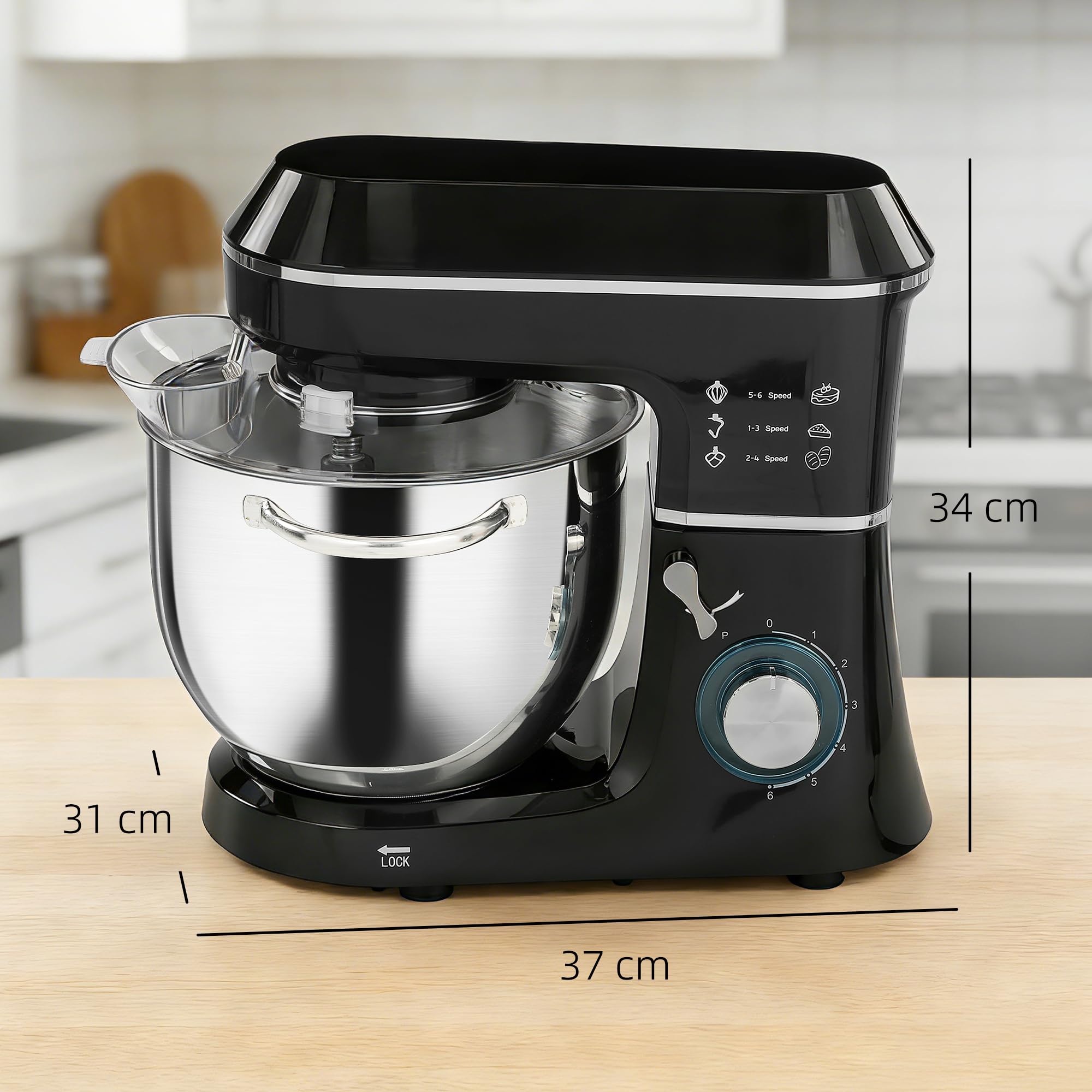 HOMCOM Impastatrice Planetaria con Ciotola Inox 7L, 1400W 6 Velocità Pulse, Testa Inclinabile, Planetaria Professionale Antiscivolo con Gancio Impastare, Frusta, Sbattitore, Paraschizzi e Accessori