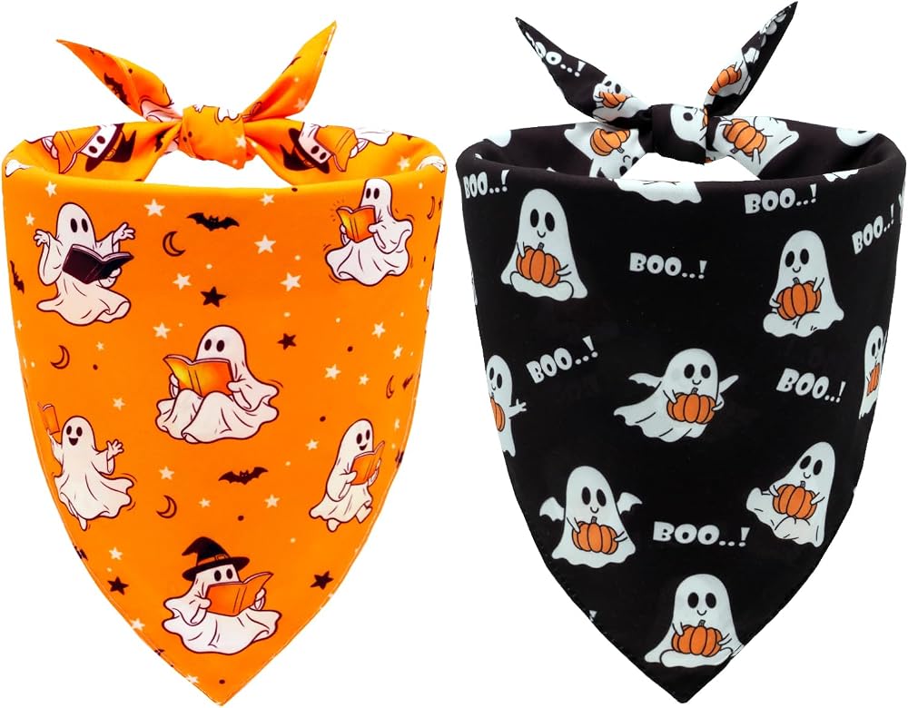 Halloween Dog Bandanas Cut Ghost Pet Scarf Reversible Outfit Small — 사진 1
