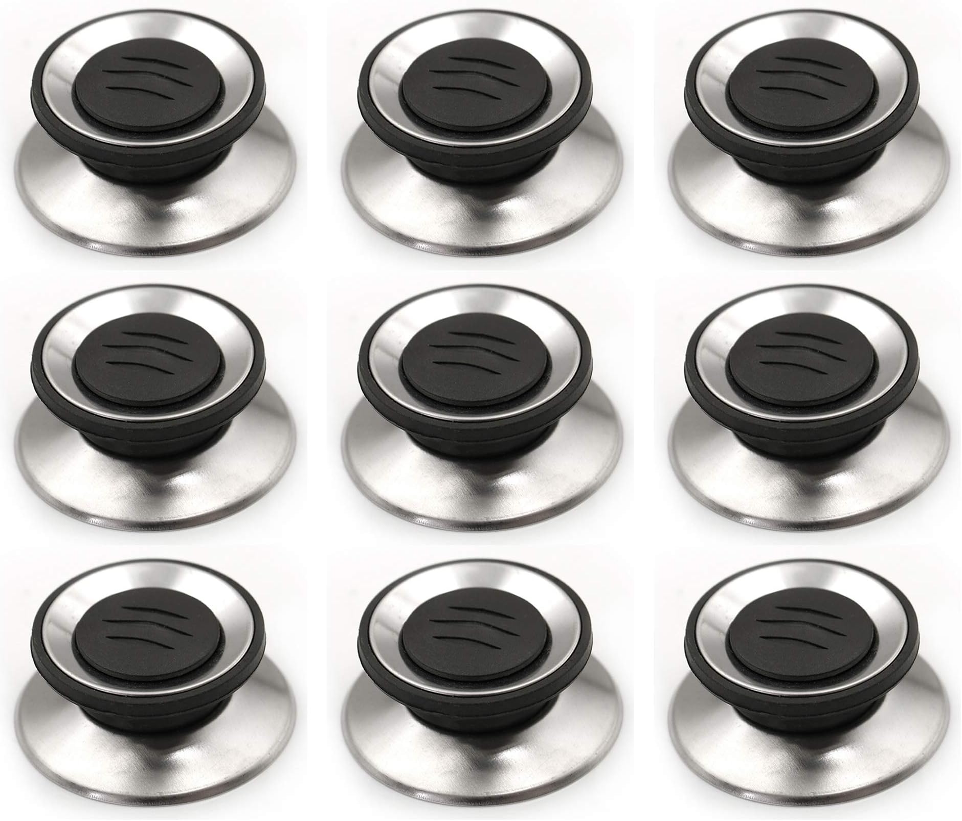 MOTZU 9 Pieces Cookware Universal Replacement Lid Knob โ Heat Resistant, Kitchen Pot Lid Handle, Black w/Silver Lining, Anti-Heat Plastic Knobs Pan Lid Holding Handles