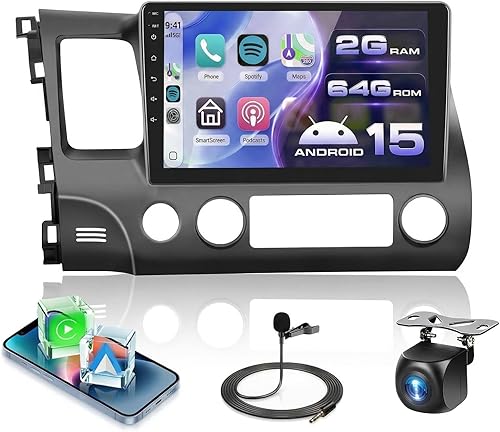 Estéreo de coche 2G+32G para Honda Civic 2006 2007 2008 2009 2010 2011 con Carplay inalámbrico Android Auto, radio de coche Android de pantalla