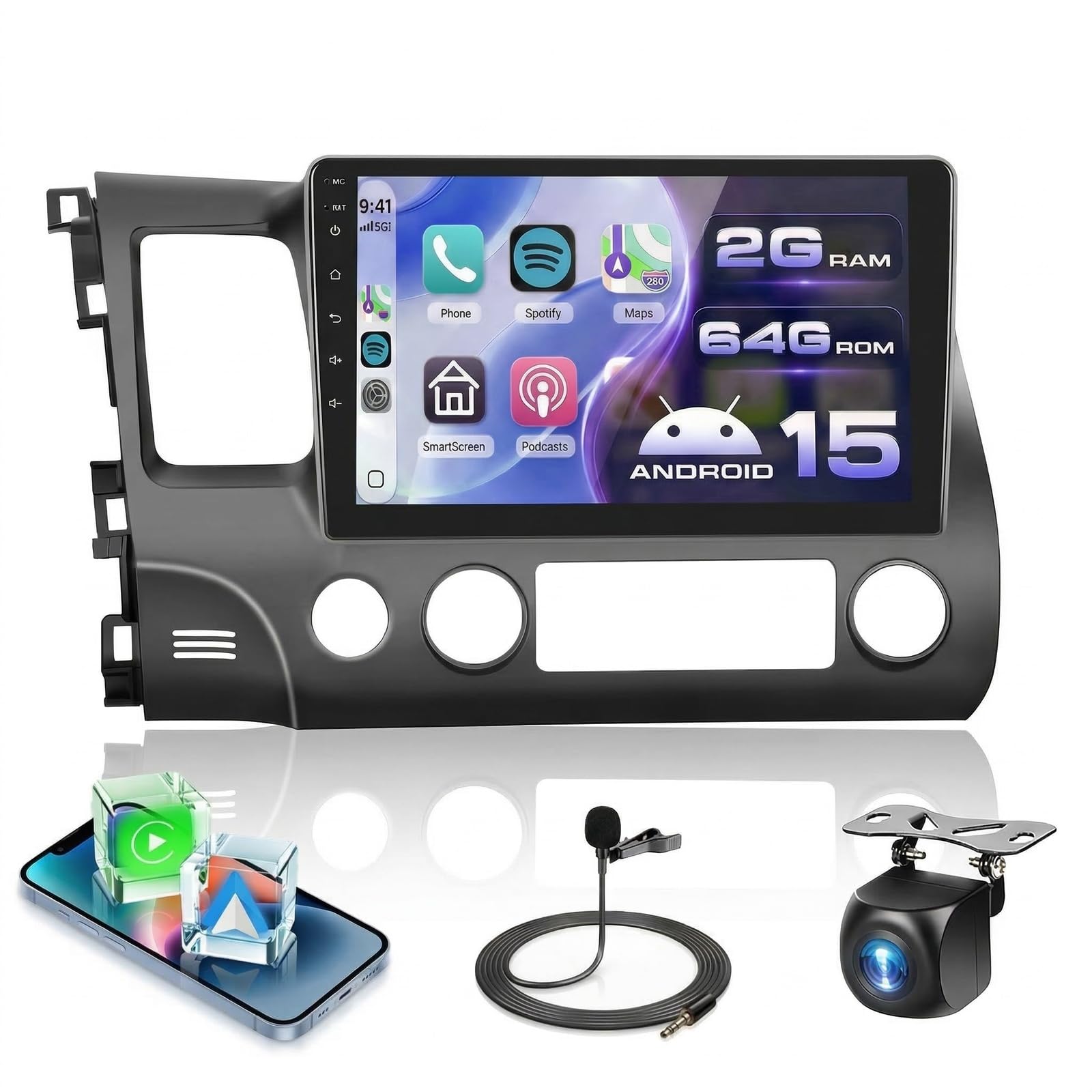 2G+32G Car Stereo for Honda Civic 2006 2007 2008 2009 2010 2011 with Wireless Carplay Android Auto, 10.1" Touchscreen Android Car Radio Support Bluetooth WiFi GPS USB Mirror Link Backup Camera-image-8