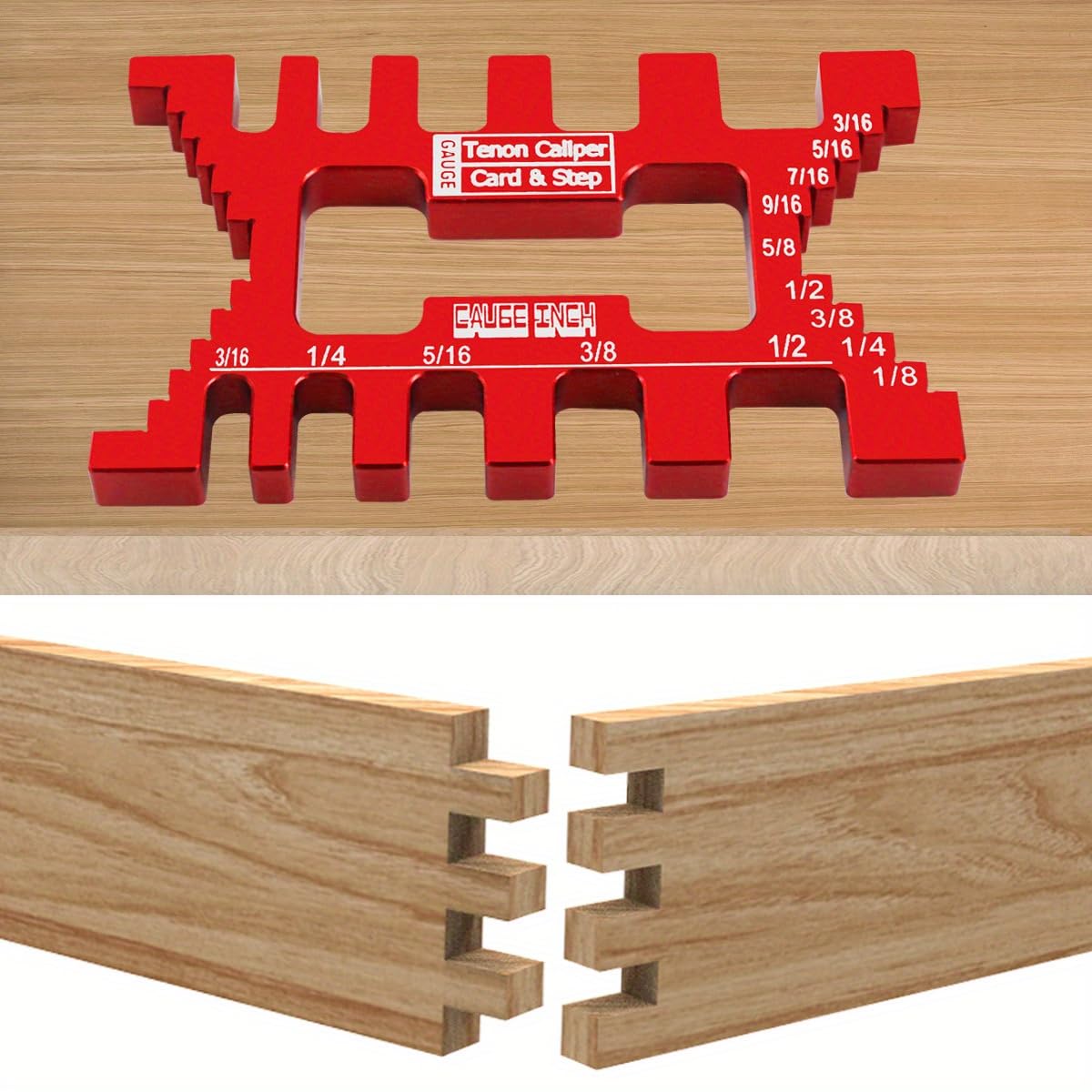 High Precision Metric & Inch Tenon Caliper Card Gauge, Aluminum Dovetail Jig for Measuring Height Carpentry Router Saw Measuring Ruler Table Machine Tool (Red)