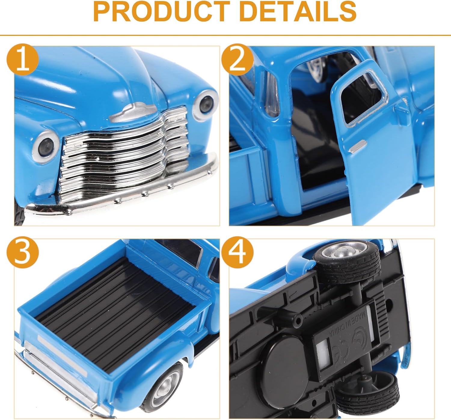 Classic Diecast Metal Pickup Truck Model, Vintage Blue Stepside Toy Vehicle Retro Alloy Car Figurine for Home Office Tabletop Decor Collectible for Kids and Adults