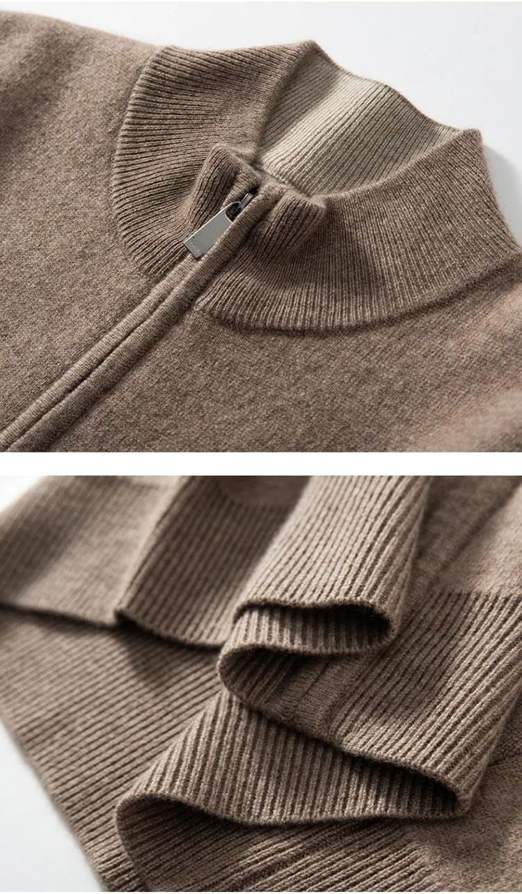 Men's Casual Mock Neck Cardigan Long Sleeve Slim Full Zip Thick Knitted Cardigan Sweaters with Pockets