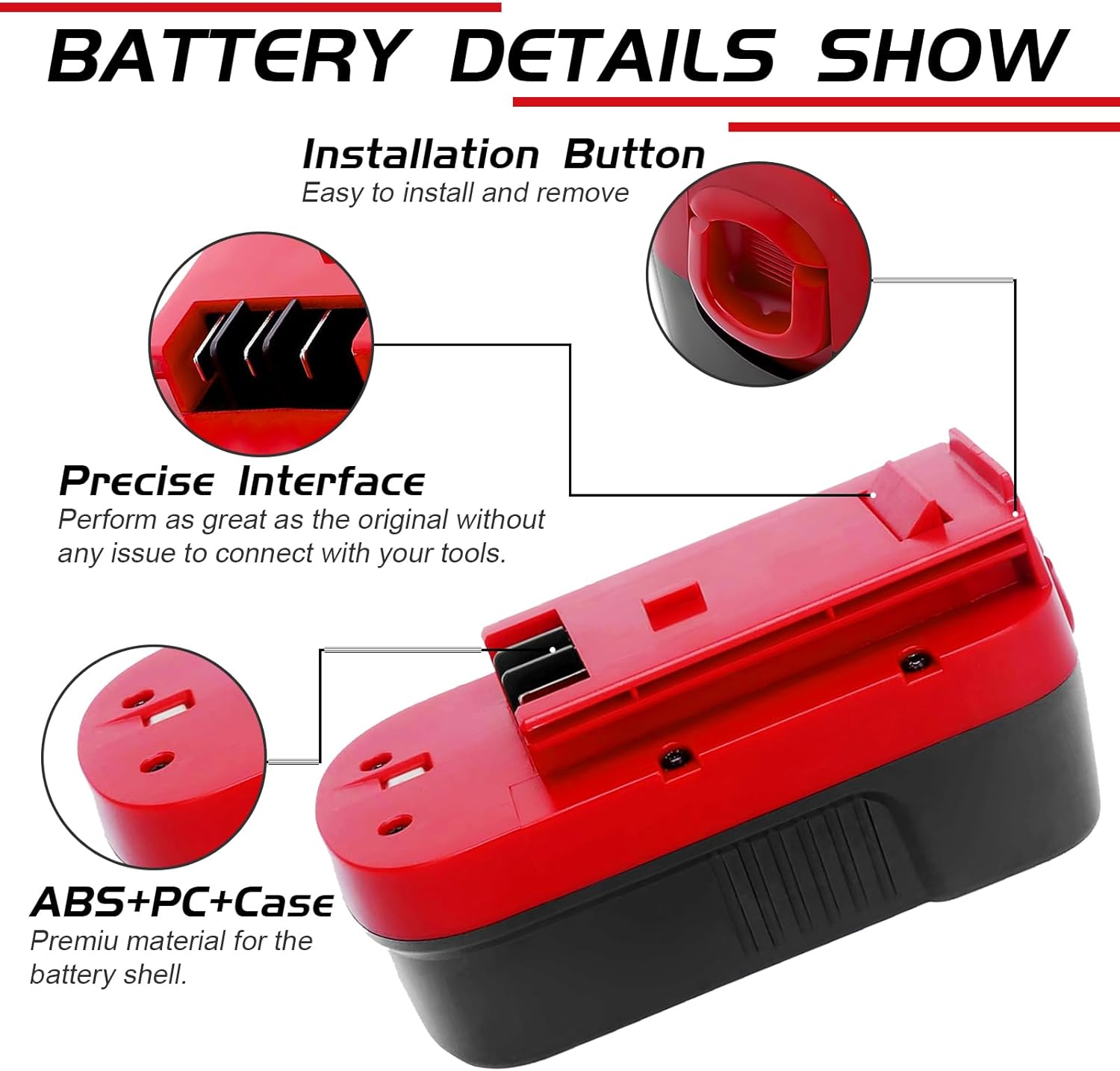 2Pack 4.5Ah Ni-Mh 18Volt Replacement for Black and Decker 18V Battery Compatible with Black and Decker 18 Volt HPB18 HPB18-OPE 244760-00 A1718 FS18FL FSB18 Firestorm Cordless Power Tools(Red)