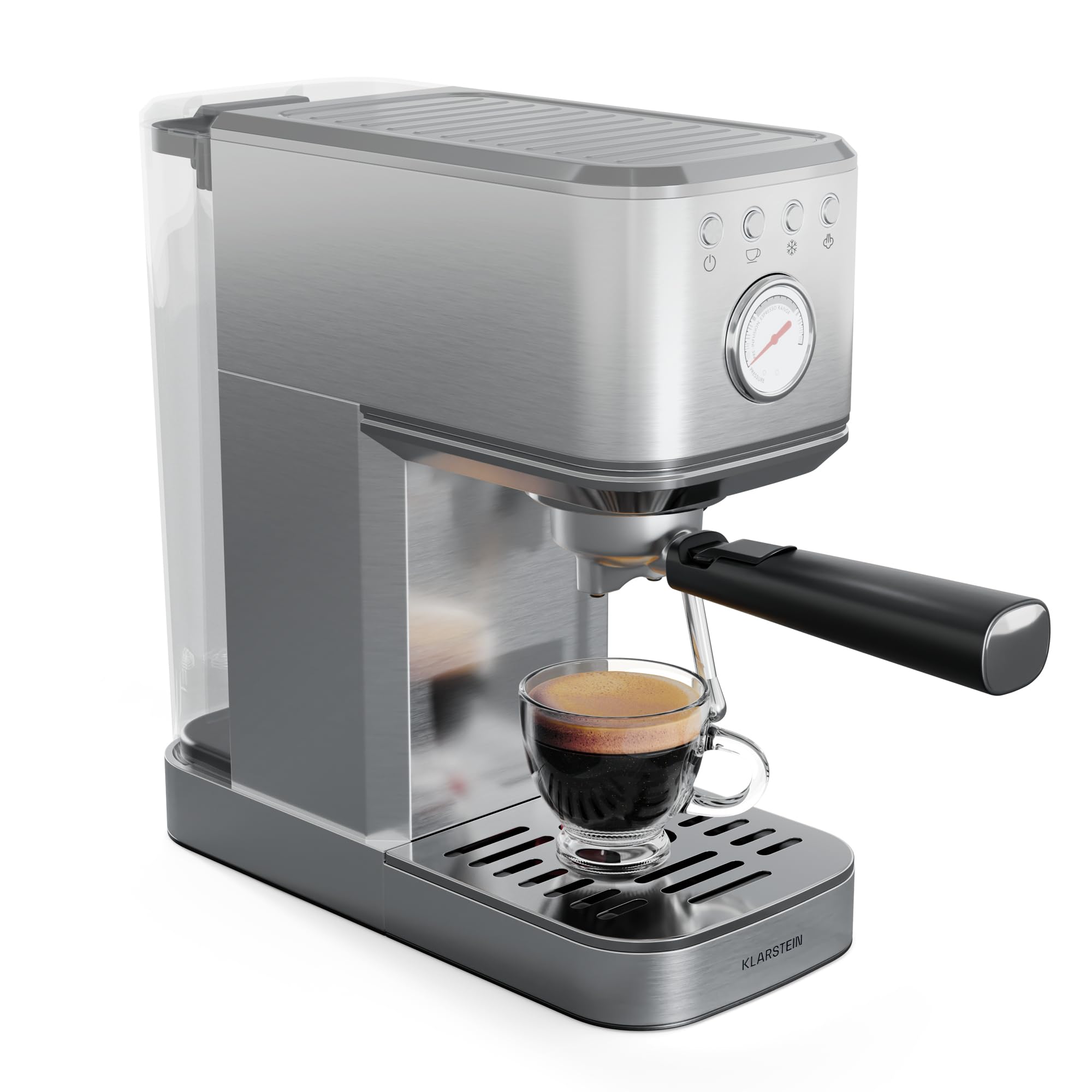 Klarstein SteelPresso Slim Siebträgermaschine 20-Bar 1350W Edelstahl 1,2L Wassertank Dampfdüse Kompakt Espressomaschine