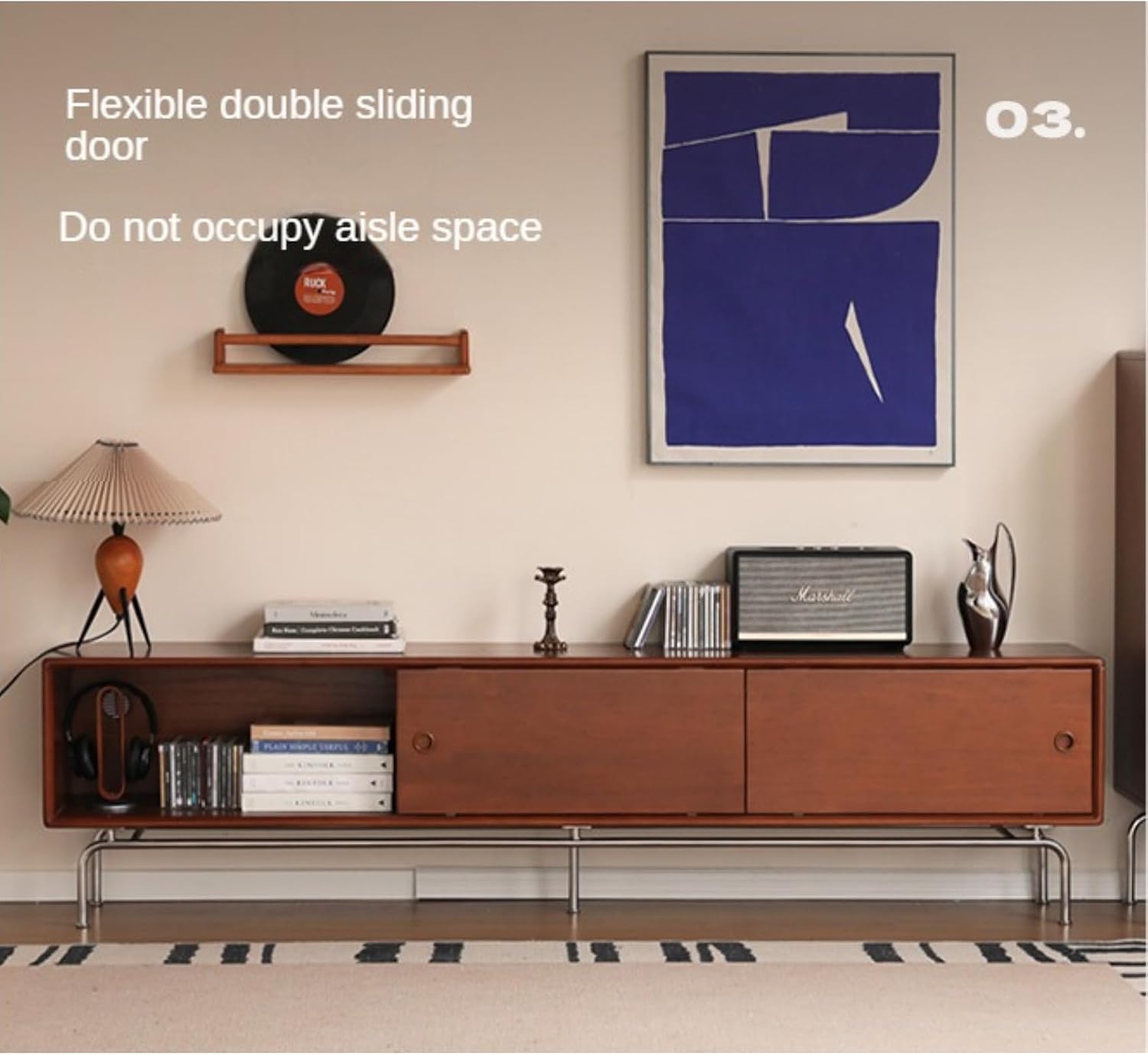 GVAwood Poplar Solid Wood Retro Floor TV Cabinet. 78.7x13.7x20 inch / 200x35x51 cm/Teak Color/TV Cabinet