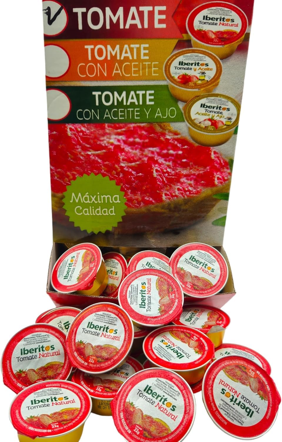 Iberitos Tomate Natural Rallado Monodosis 120x22g | Expositor Especial Hostelería | Tomate 100% Natural para Tostadas y Desayunos | Formato Individual Práctico Bares, Hoteles y Catering - ENVIO en 24h