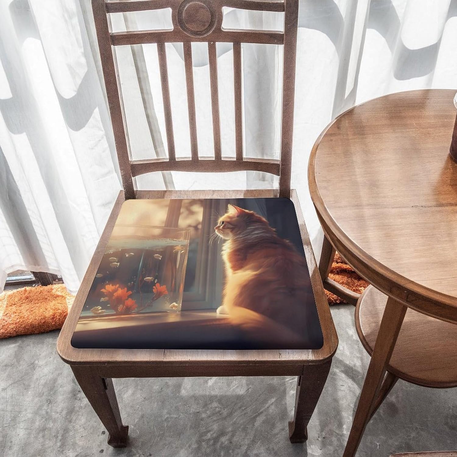 Cute Cat and Fish Floor Pillow Meditation Yoga Cushion Square Chair Cushion Pillows Seating for Adults