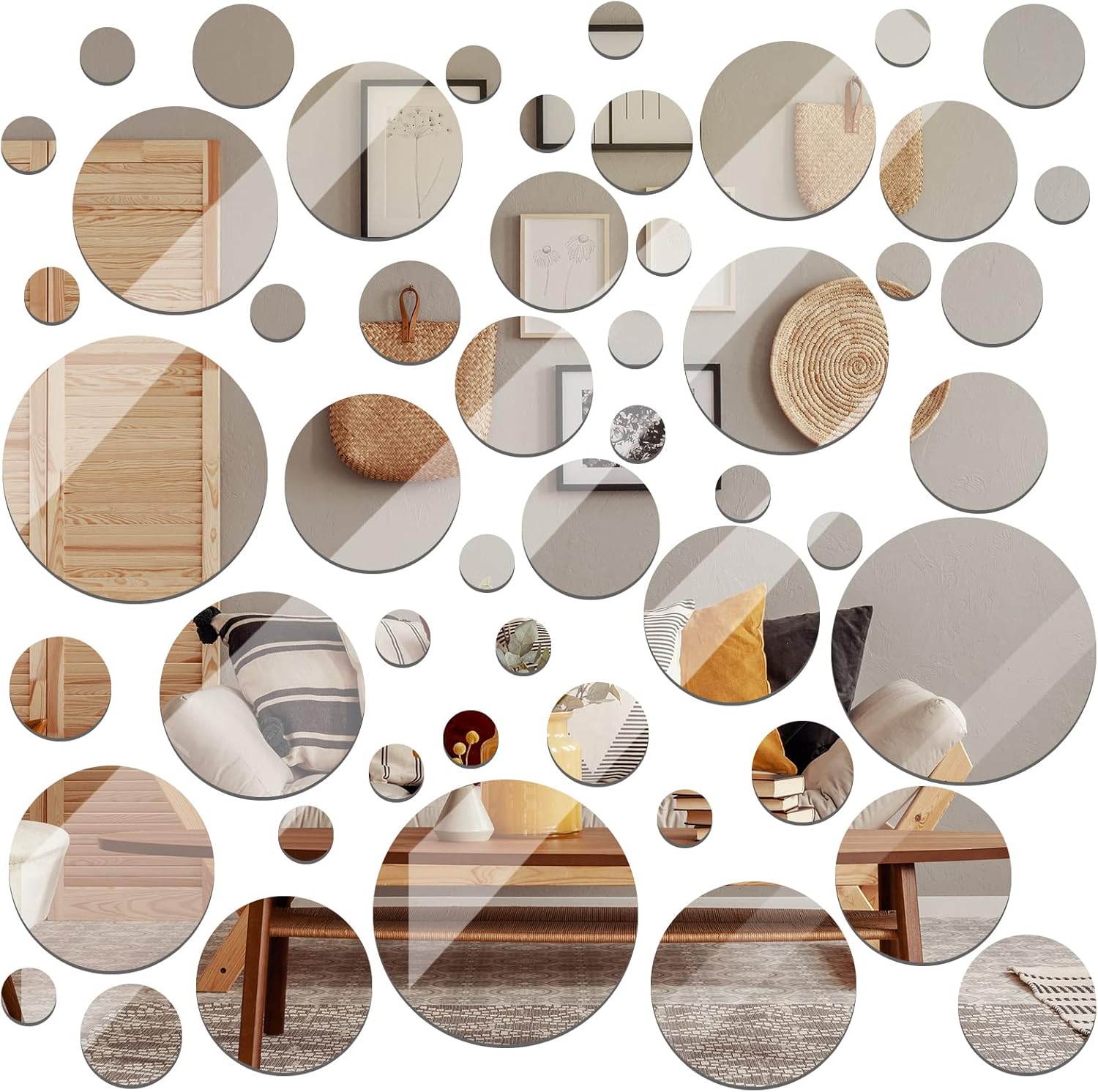 Jetec Real Glass Round Mirror Tiles Frameless Round Wall