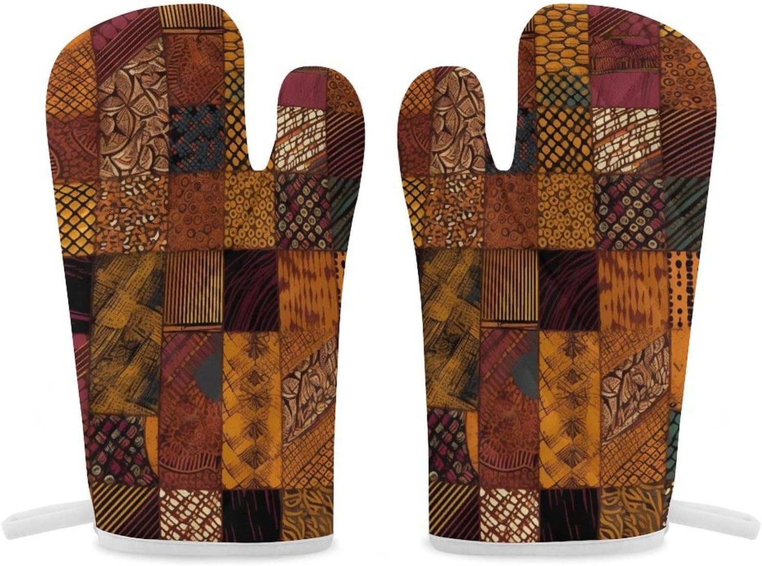 2 Pcs Oven Mitts Heat Resistant Kitchen Gloves Soft Safety African Style Patchwork Oven Glove for Microwave, Barbecue