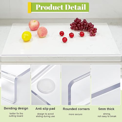 Miniatura 2 de Tabla de cortar de acrílico grande de 30 x 20 pulgadas con labio antideslizante tabla de cortar transparente cubierta protectora de encimera de
