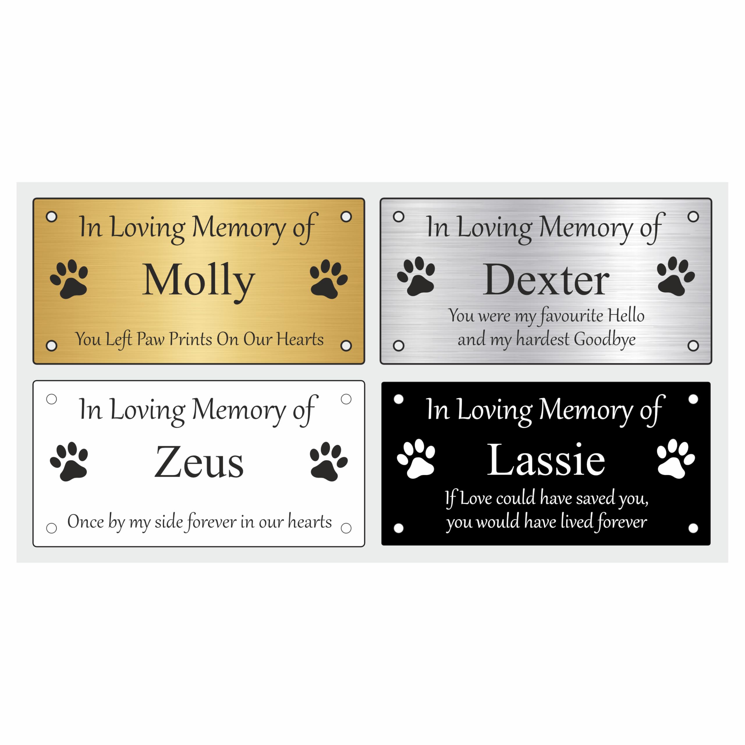 Customised Print Pet Memorial Plaque, Grave Marker,Garden Sign Remeberance, Any Name, and or Date if required, 4" x 2" - 100 x 50mm, Gold, Silver, Black or White