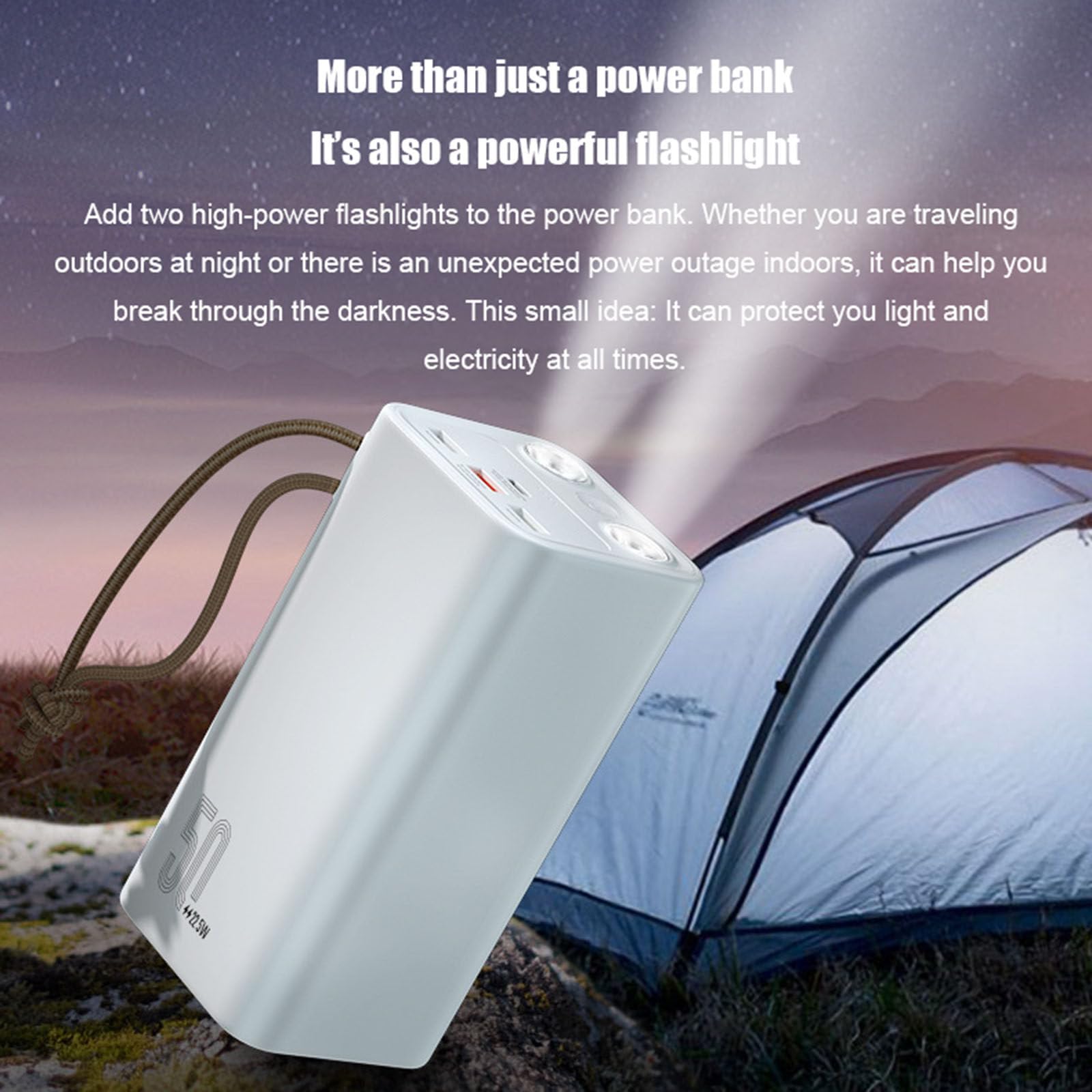 Przenośny Power Bank, 50000mAh Duża Pojemność, Przenośny Power Bank Pd22.5W Super Szybkie Ładowanie z Latarką,Black