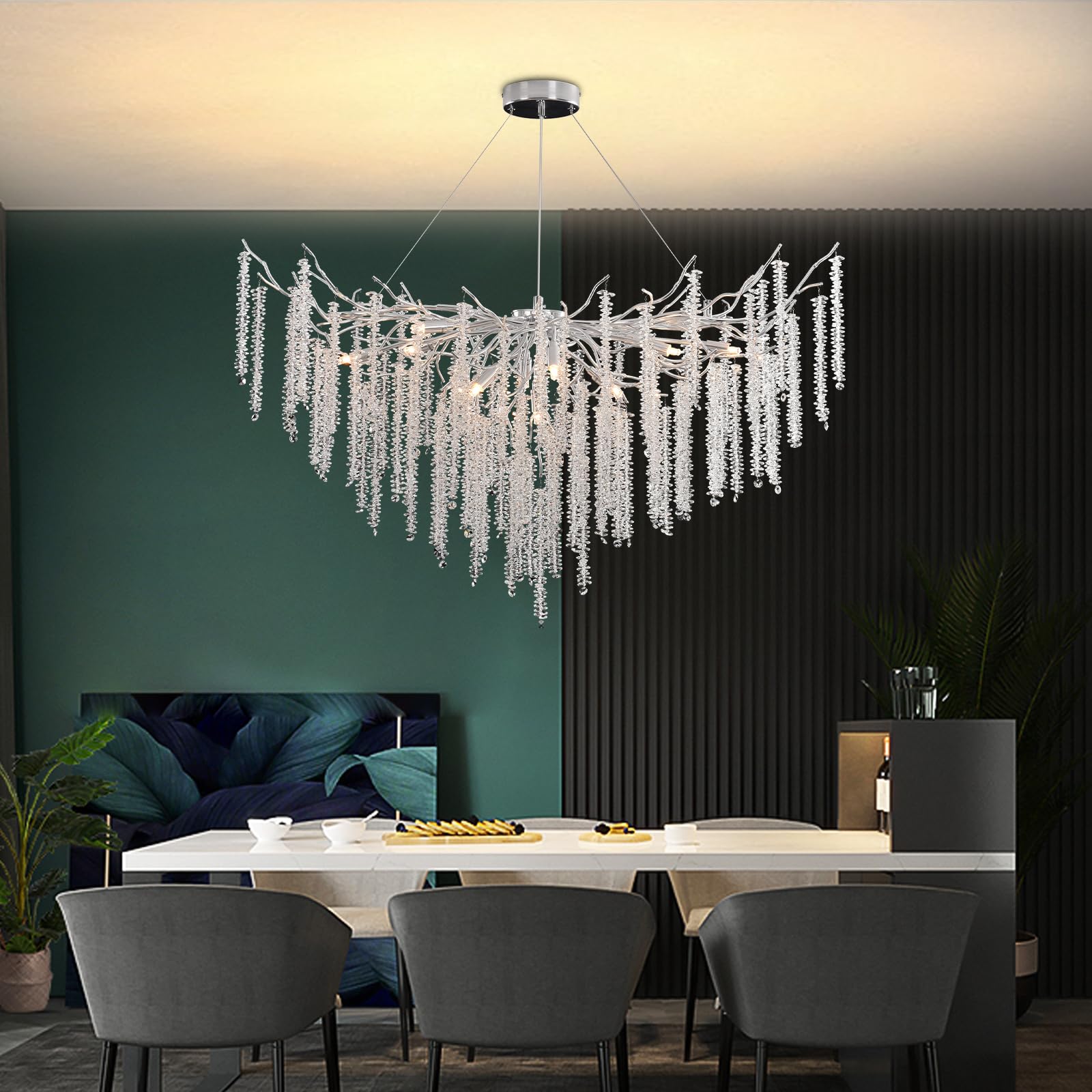 Luxe Lampe à Pendentif en Cristal, Avec branches d'arbre Lustre en Cristal for salle à manger, cuisine, salon, chambre à coucher