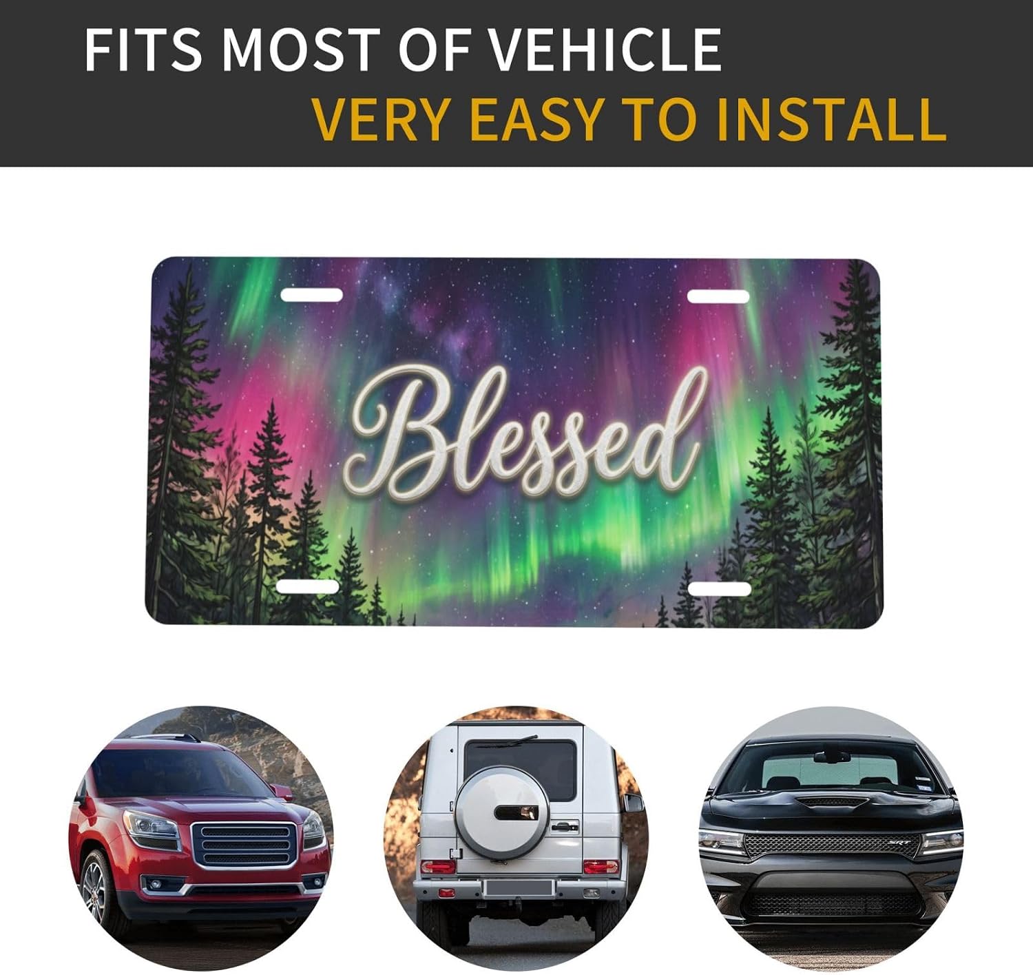 Blessed Northern Lights Galaxy License Plate Metal Car Plate Vanity Tag Aluminum Novelty Decorative Front Car Plate for Men Women Gift 6x12 Inch (4 Holes) image 5