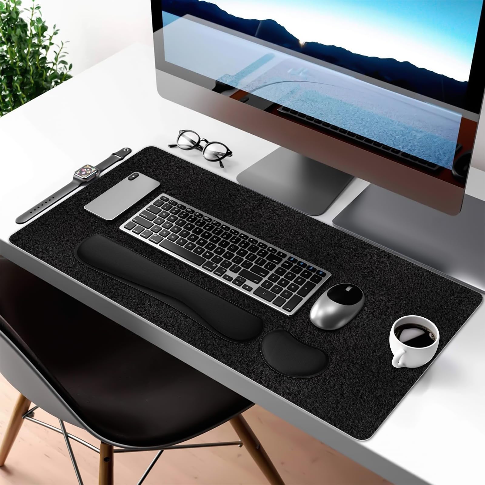 Juego de alfombrillas de escritorio, 3 en 1 grandes con reposamuñecas y almohadilla para teclado, alfombrillas de escritorio para teclados y ratones, juego de alfombrillas ergonómicas para