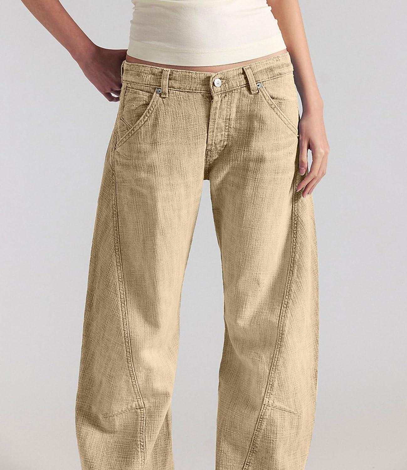 loveimgs Women Baggy Barrel Jeans Mid Rise Wide Leg Jeans Seam Front Patchwork Denim Pants Boyfriend Harem Sweatpant Trousers