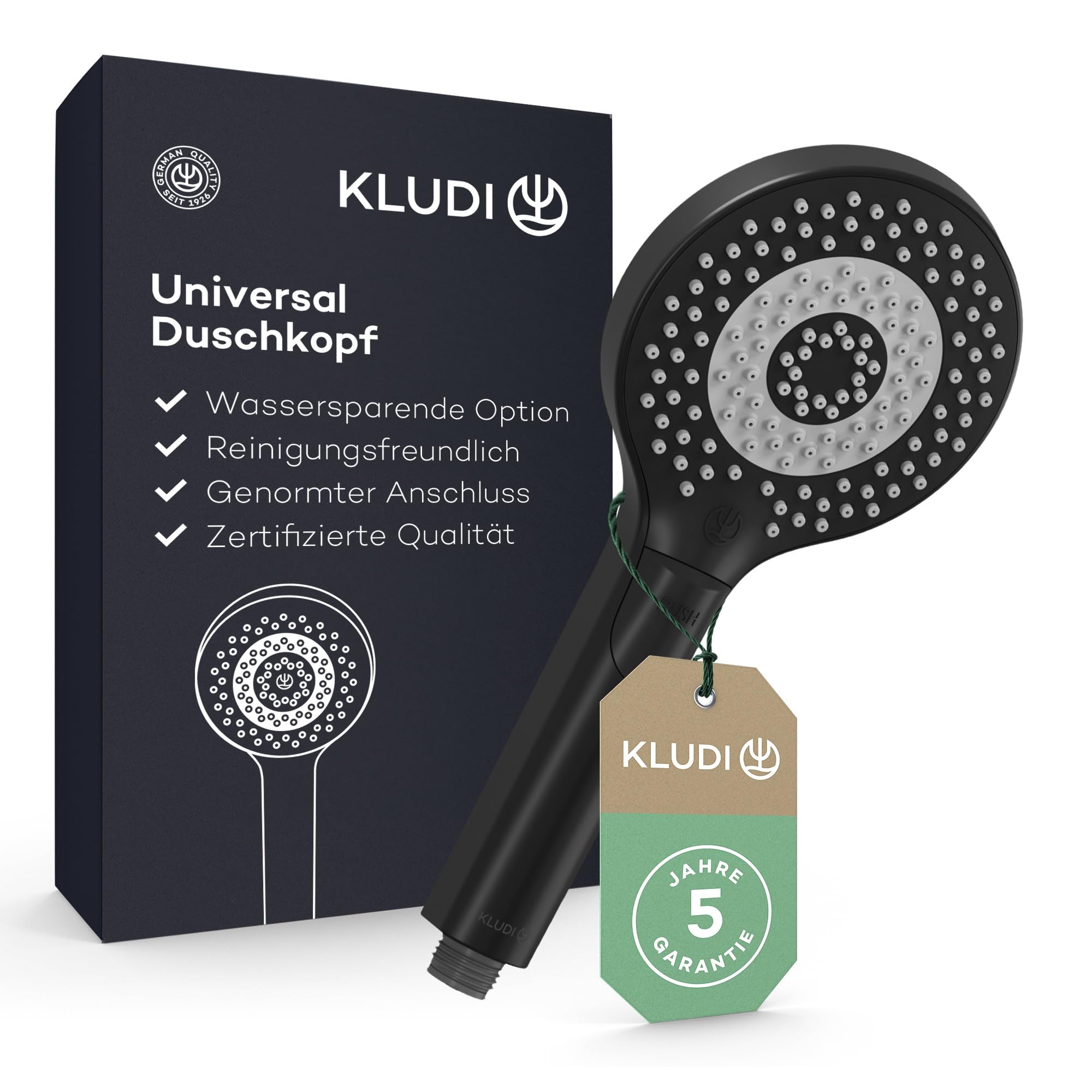 KLUDI-X3 Universal Duschkopf wassersparend als Option, Duschbrause mit 3 Strahlarten (Body, Hair, Skin), reinigungsfreundlicher Brausekopf Ø 11,7 cm, Shower Head, Schwarz Matt