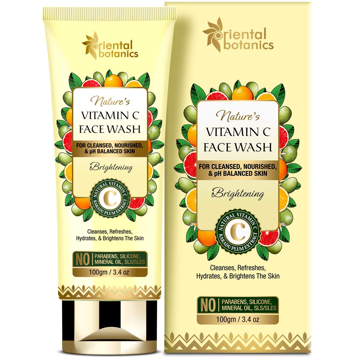 Oriental Botanics Nature's Vitamin C Brightening Face Wash - With Kakadu Plum - For Cleansed, Nourished And pH Balanced Skin - No Parabens, Silicone, Mineral Oils,100g