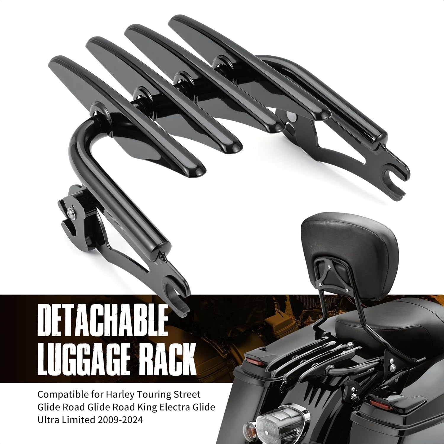 Motorcycle Luggage Rack Luggage Support Shelf for Harley Touring Street Glide Road King Electra Glide 2009-2024 (Gloss Black)