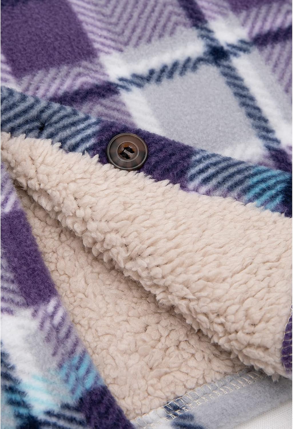 Lisskolo Women Fleece Lined Shirt Jacket with Hand Pockets, Plaid Button Down Sherpa Fleece Shacket Outerwear Flannel Jackets - Image 6