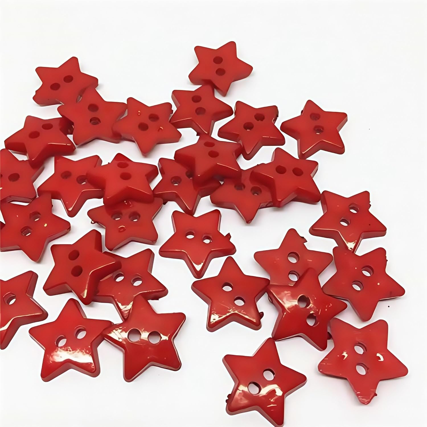 Sewing Button 100pcs 12mm Red/White Plastic Stars Shaped Buttons 2 Holes Sewing Clothing Accessories Button DIY Scrapbooking Crafts - (Color: White)