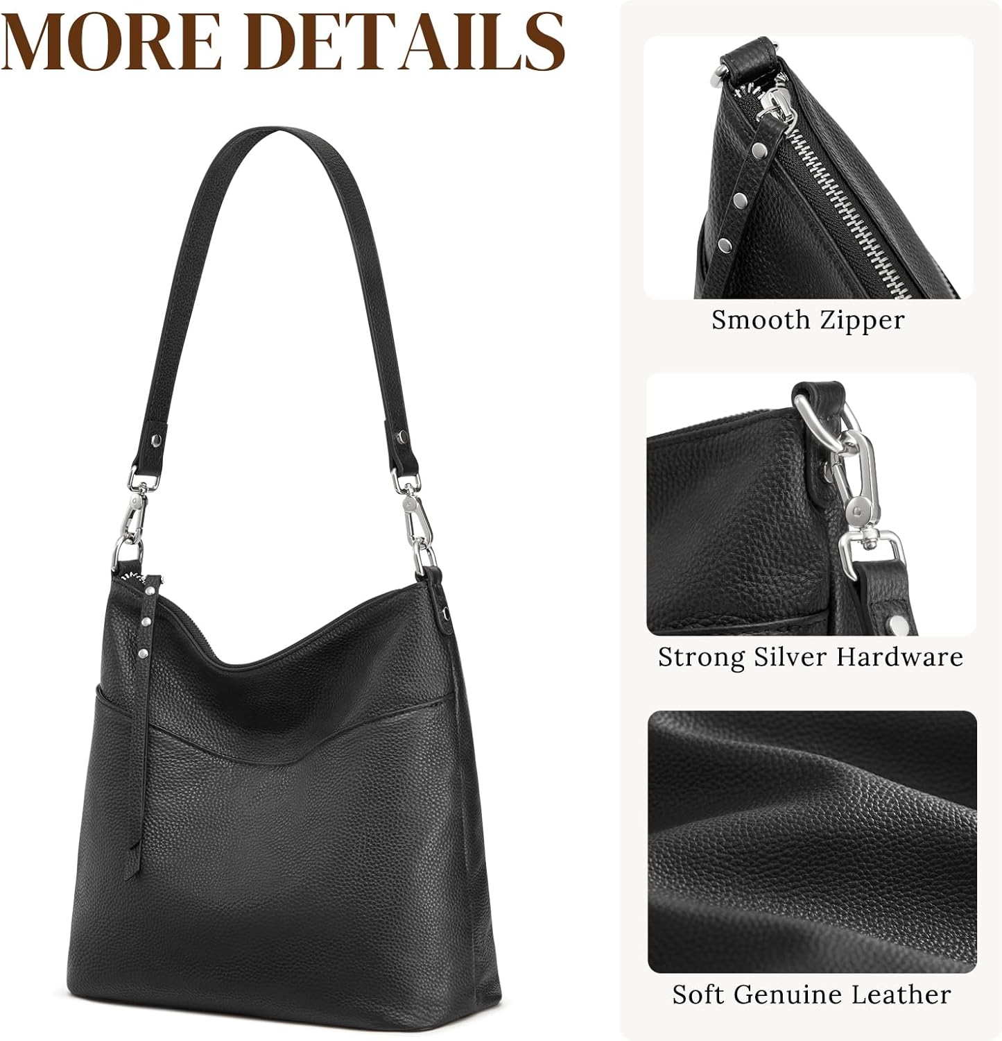 S-ZONE Leather Tote Bag for Women Medium Crossbody Handbags Shoulder Hobo Purse with 2 Removable Straps - Image 7