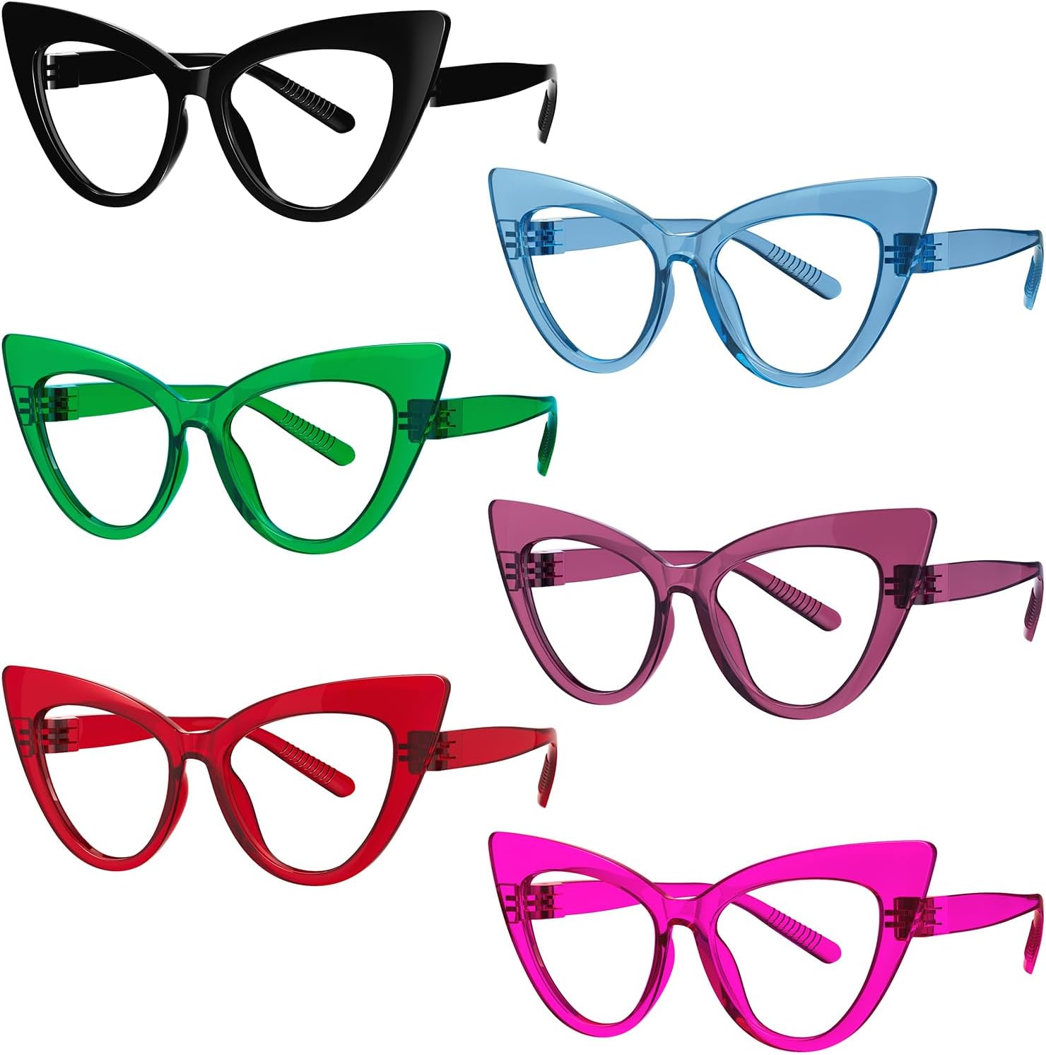 Eyekepper Huge Metalless Screwless Spring Hinges Blue Light Blocking Reading Glasses Women 6 Pack Cat Eye Computer Readers