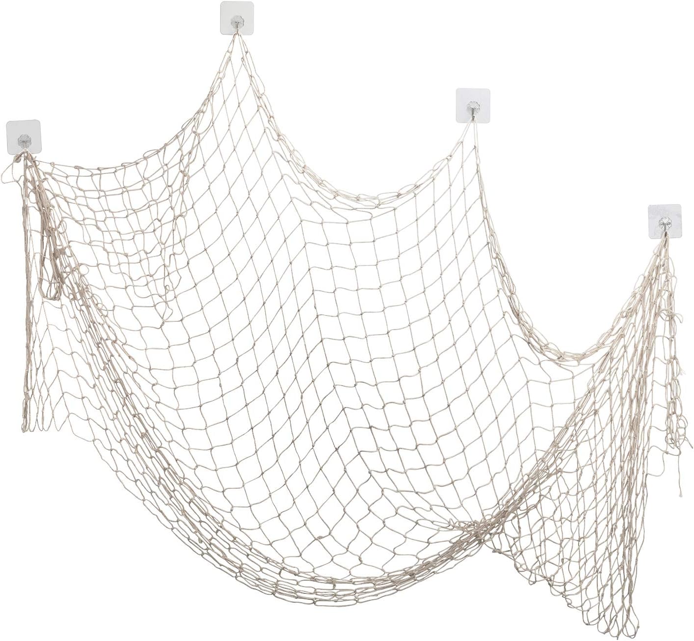 ZERHOK Decor Fishing Net,Beige Natural Cotton Decorative Netting Mediterranean Style Photo Display Wall Hanging Decoration for Ocean Pirate Hawaiian Nautical Beach Themed Party Wedding