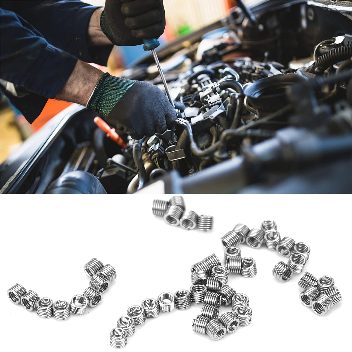 50Pcs M1.6 x 0.35 Wire Thread Insert Kit, Stainless Steel Threaded Repair Protection Sleeve, Reducer Nut Fastener for Hydraulic Machinery, Welding Equipment, Auto Parts (2D)