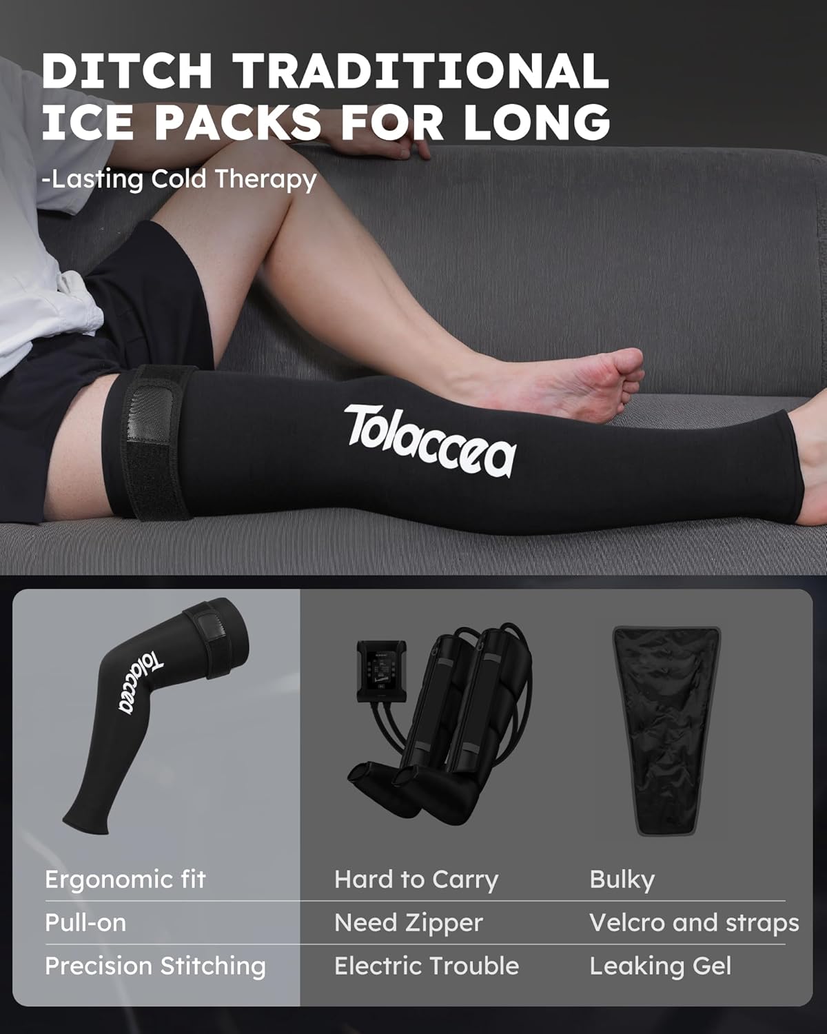 Full Leg Ice Pack Wrap with 360° Coverage with Strap for Muscle Recovery After Exercise, Ice Pack Wrap Around Entire Leg for Pain Relief, Foot Calf and Thigh Legs Shins Hamstrings (universal)
