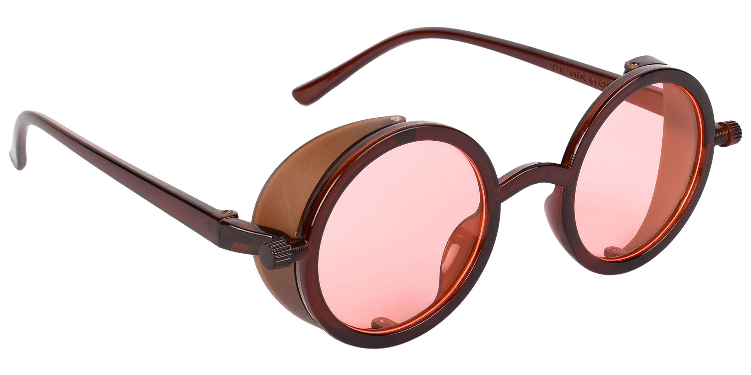 NuVewUV Protected Round Unisex Sunglasses with Foldable Side Shields - (Orange Lens | Brown Frame | Medium Size | NW-SLD3B-29)