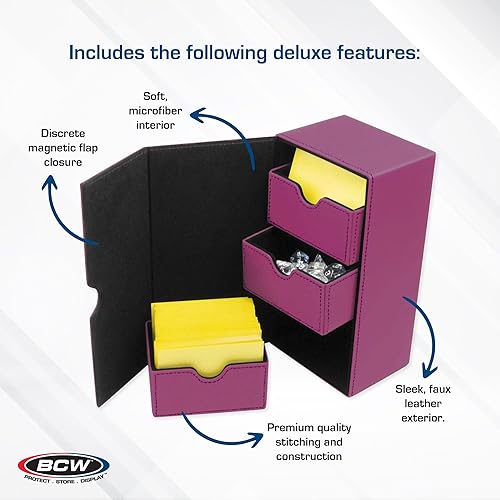 Vista 34 de BCW Deck Vault-LX 200 - Azul Estuche de cartas premium con capacidad de 100 tarjetas, cierre magnético y bandeja de dados Para Magic Commander