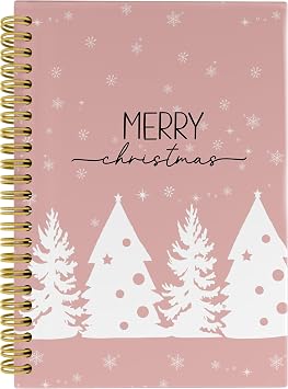 Knibeo Pink Christmas Notebook Journal - Christmas Tree Notebook, Pink Christmas Notebook, Merry Christmas Notebook, 5.58.3 Lined Paper Spiral Bound Notebook with 164 Pages
