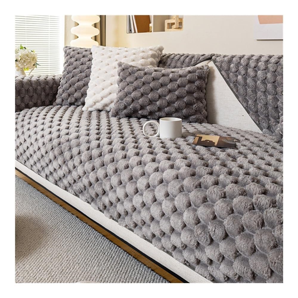 Housse de canapé en fausse fourrure ultra douce et protectrice pour canapé gris