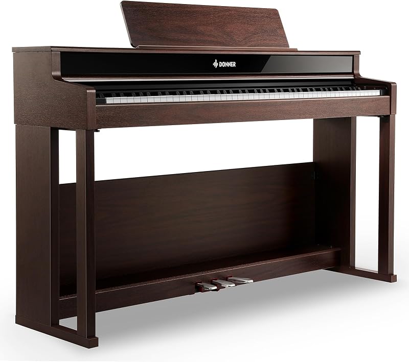 DDP-400 Digital Piano with 88 Key Progressive Weighted Keyboard, Premium Upright Piano Keyboard for Professional, Bundle with Headphone, Bluetooth, Record,138 Tones,100 Rhythms, LCD, Brown