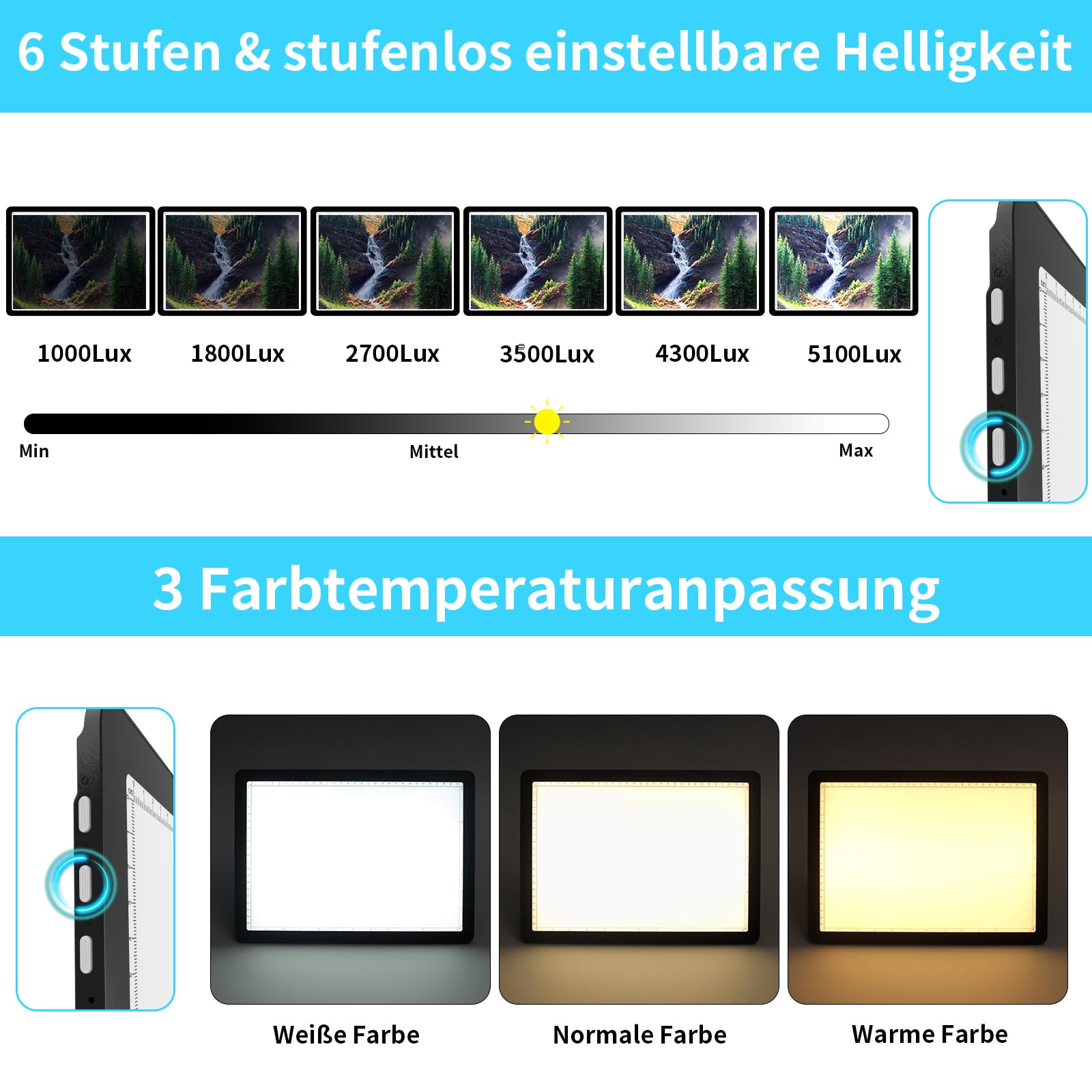 Phylosal A3 Leuchttisch mit Ständer, Wiederaufladbares Magnetische Leuchtplatte mit Seitentaste, Superhelle Tracking Leuchtkasten für Zeichnen, Light Pad für Diamond Painting,Skizzieren,Designen,Black