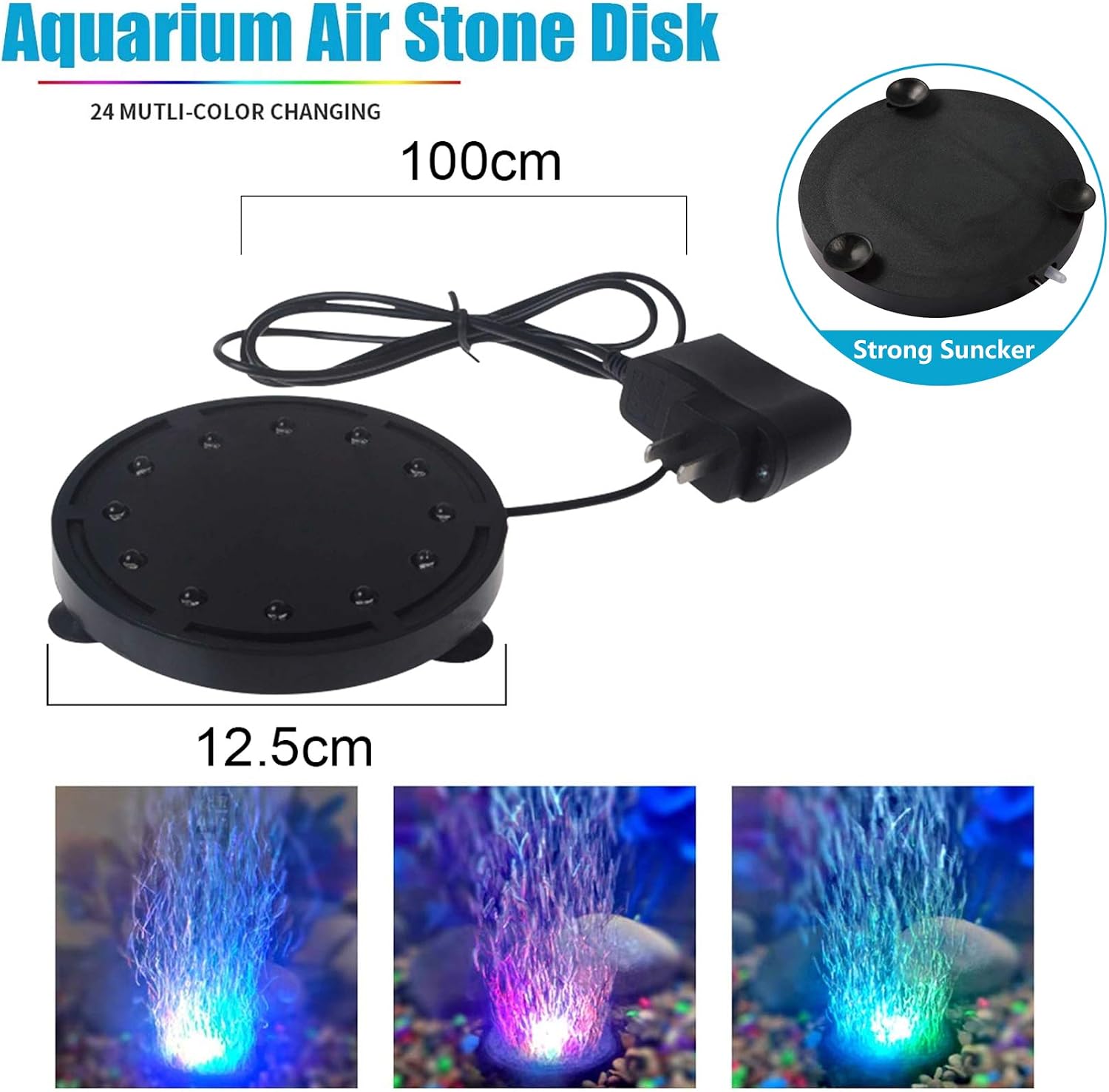 LEDGLE 5 inch 12LEDs Aquarium Air Bubble Light, Multi-Colored Submersible Fish Tank Air Stone Disk Lamp Underwater Bubbler Light for Fish Tanks and Fish Ponds