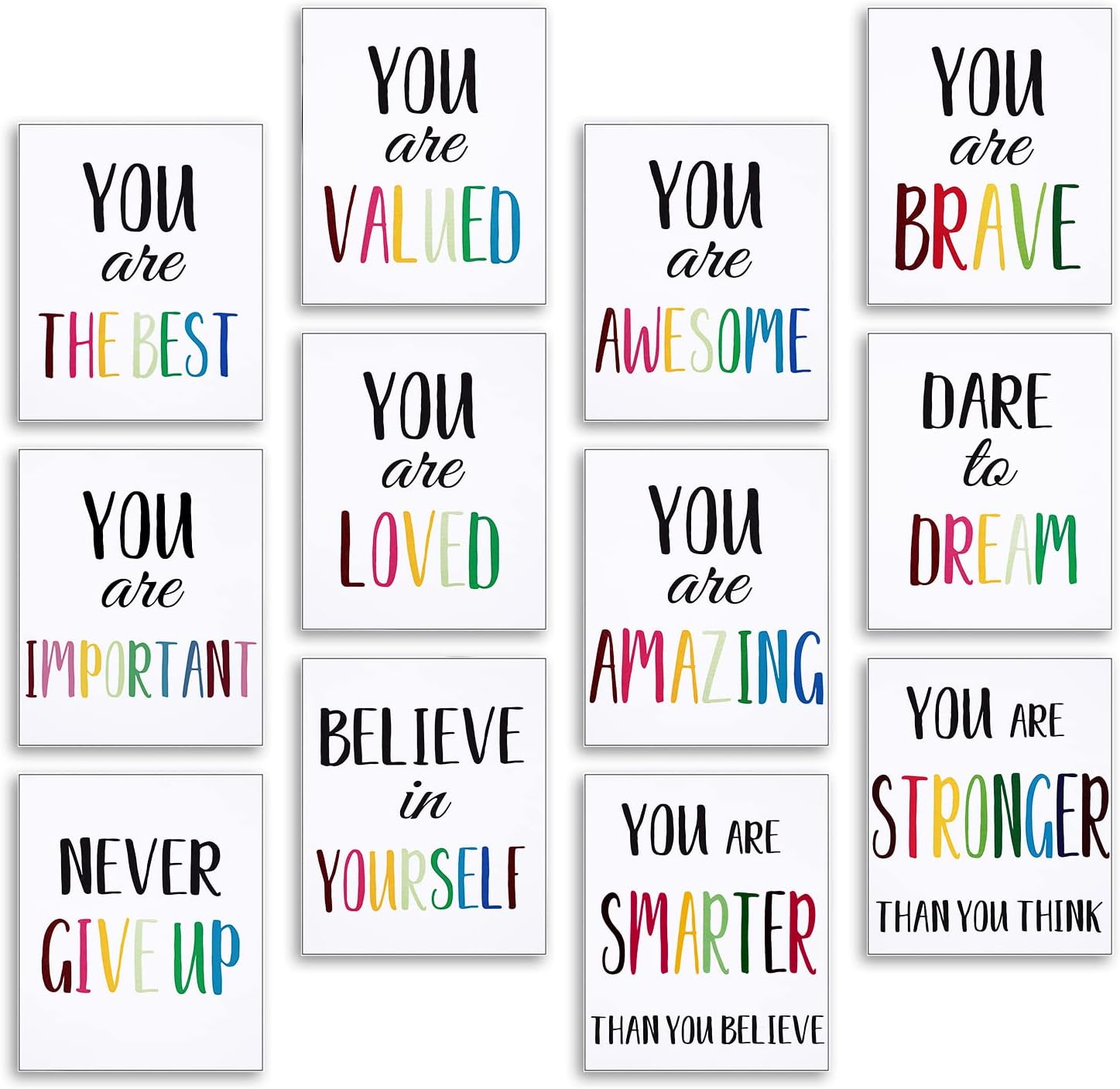 12 Pieces Inspirational Print Wall Poster Motivational Quote Watercolor Words Posters Aesthetic Poster Unframed Canvas Saying Painting Posters for Kids Room Modern Decoration (White, 12 x 16 Inches)