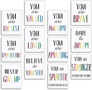 12 Pieces Inspirational Print Wall Poster Motivational Quote Watercolor Words Posters Aesthetic Poster Unframed Canvas Saying Painting Posters for Kids Room Modern Decoration (White, 8 x 10 Inches)