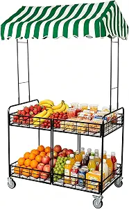 Folding Vendor Stall Cart with Canopy for Market and Events