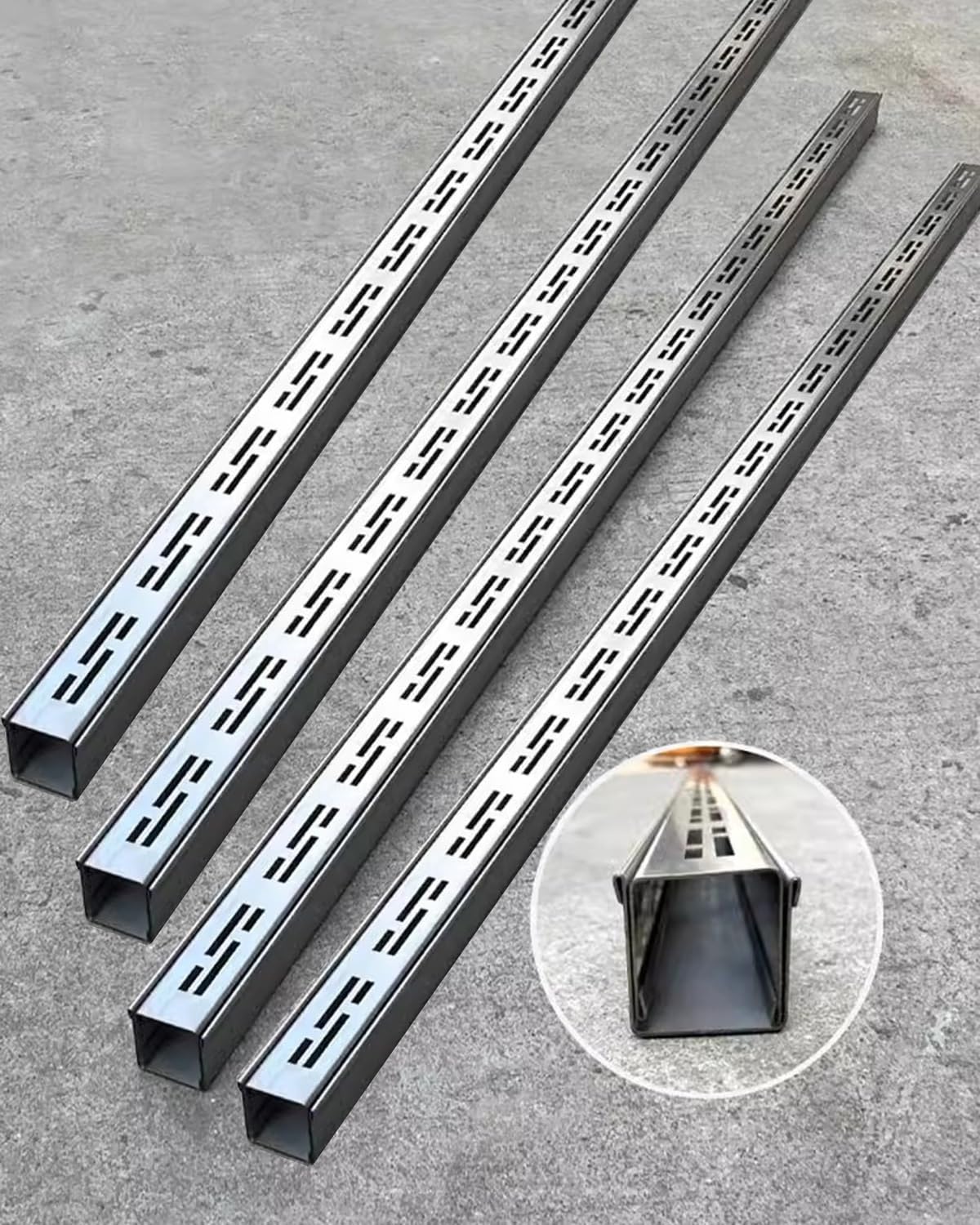 WQPMNYG Stainless Steel Gutter Strainer - 4PCS Linear Drainage Trench Grate for Yard & Patio Exterior Side Gutter System Water Drain Solution