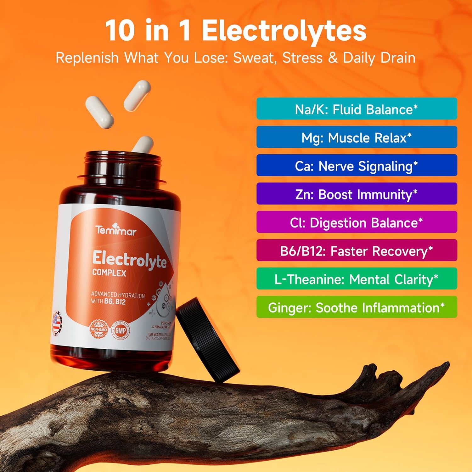 Electrolytes,120 Counts, Electrolyte Capsules with Sodium, Potassium, Magnesium, Calcium, B6 & B12, Electrolytes Replenisher Hydration Drink for Muscle & Energy Support, Made in USA - Image 3
