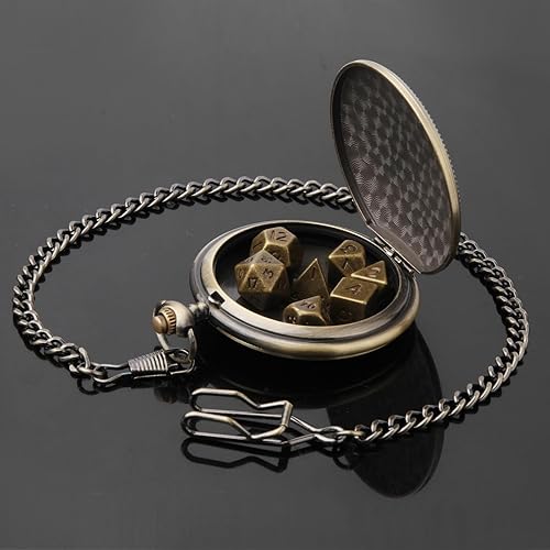 Miniatura 2 de Juego de dados DND diminutos de 0.394 in con funda de reloj de bolsillo vintage, juego de dados D&D de metal poliédrico para Dungeons and Dragons,