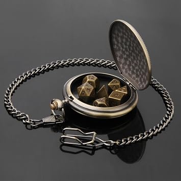 10mm Tiny DND Dice Set with Vintage Pocket Watch Shell Case, Polyhedral Metal D&D Dice Set for Dungeons and Dragons, RPG MTG Game,Role Playing Board Games