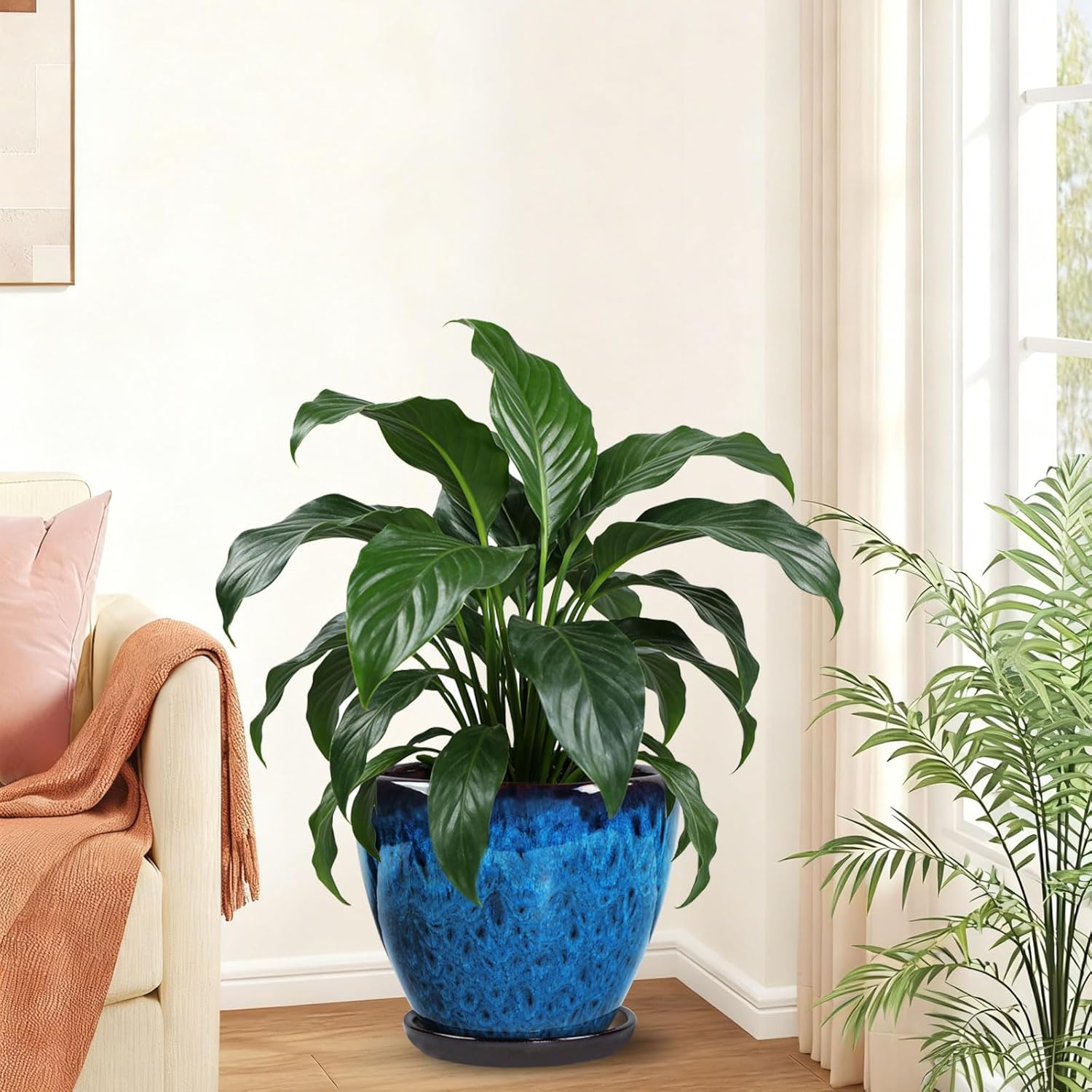 Ceramic Plant Pots with Saucer,10 inch Glaze Large Planters for Indoor Plants with Drainage Holes, Decorative Flower Pots Outdoor,Modern Orchid Pots for Home Room Decor